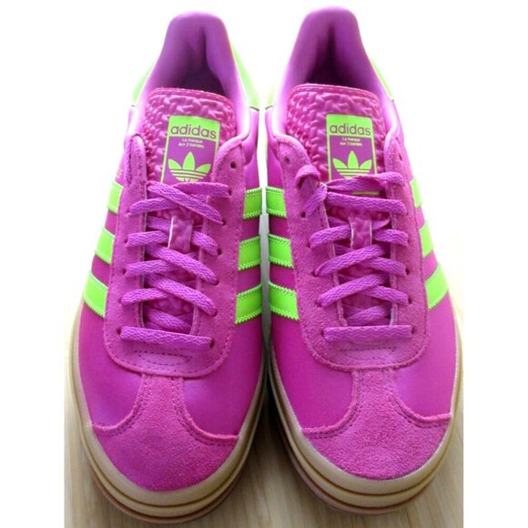 Adidas Women's Gazelle Bold Slime Fuchsia Pink Green Stripe Shoes Sizes NIB - Picture 3 of 5